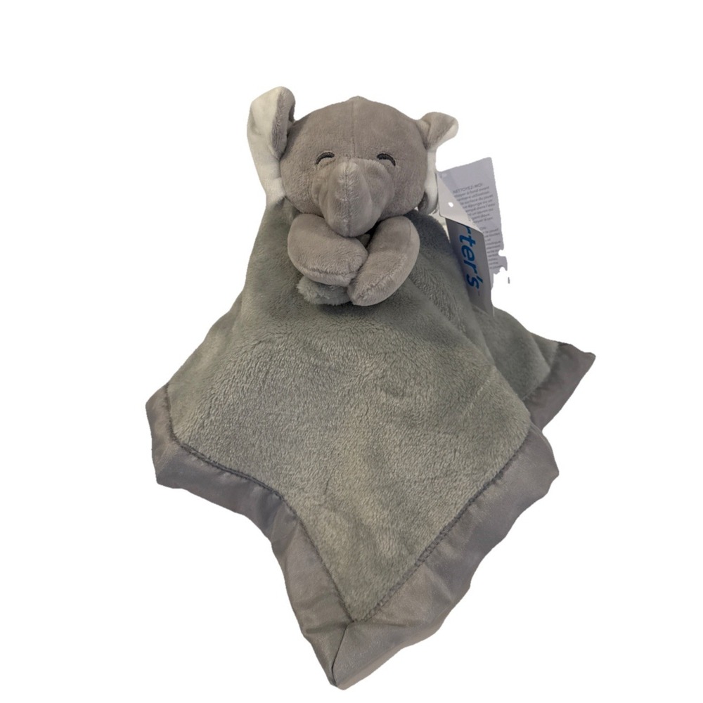 Carters Gray Elephant Baby Lovey Plush Security Blanket Silk Lining & Bottom NWT